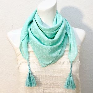 Versatile Sketch Floral Neckerchief Bandana Scarf with Tassels, NWT